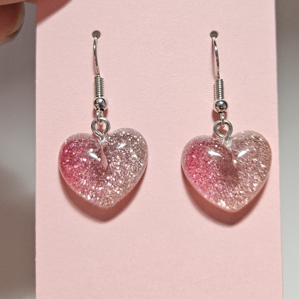 Sparkling pink heart earrings